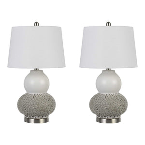 HomeRoots Set of Two 24" Silver Metal Desk Lamps with White Globe Shade - Modern Style for Any Space 476142