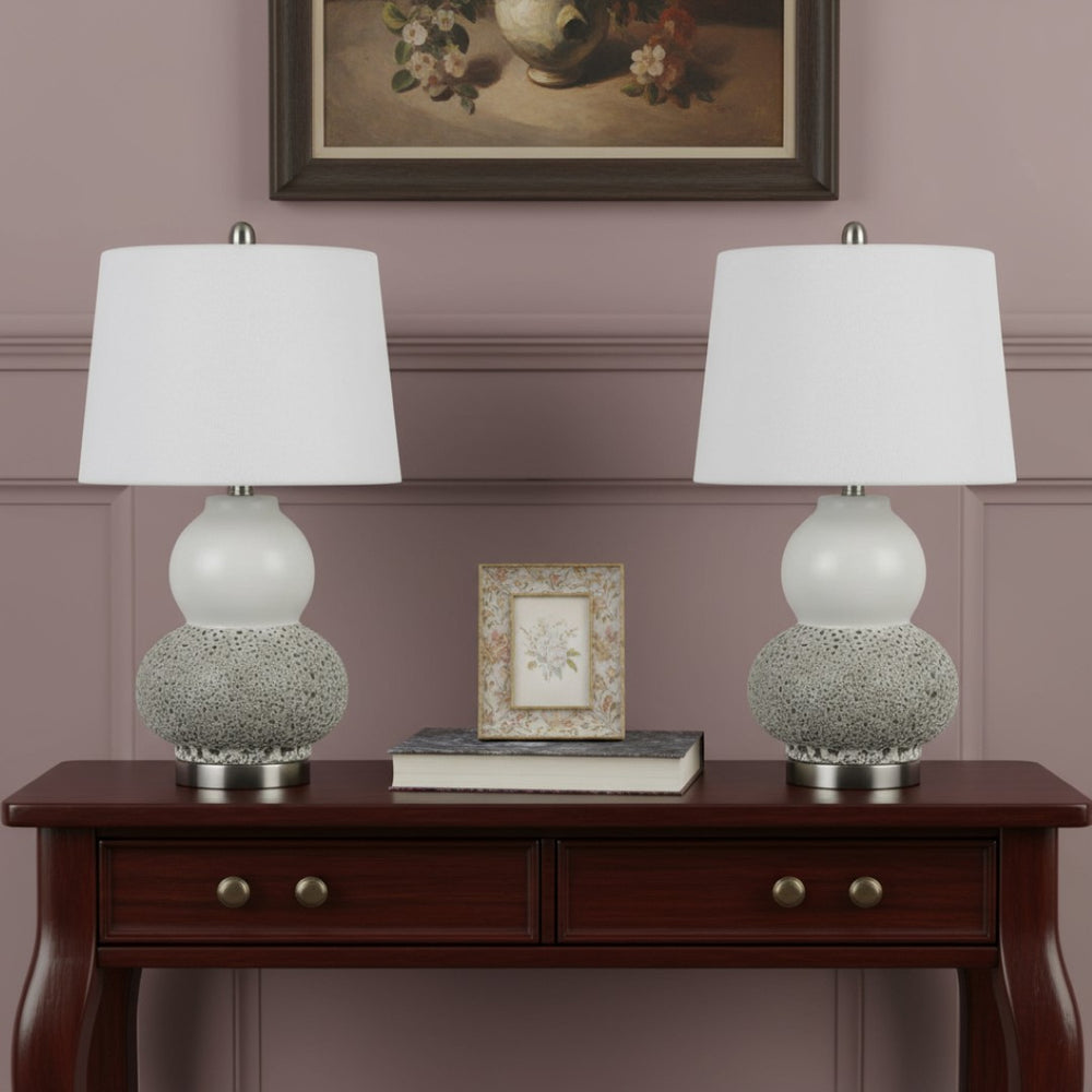 HomeRoots Set of Two 24" Silver Metal Desk Lamps with White Globe Shade - Modern Style for Any Space 476142