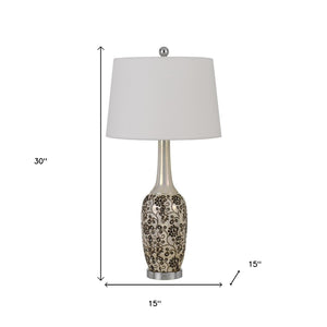 HomeRoots Set of Two 30" Stylish Silver Metal Bedside Table Lamps with White Globe Shade for Cozy Illumination 476144