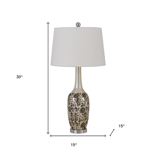 HomeRoots Set of Two 30" Stylish Silver Metal Bedside Table Lamps with White Globe Shade for Cozy Illumination 476144