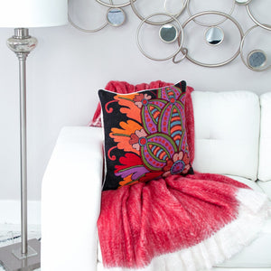 Homeroots 20" Black And Orange Cotton Throw Pillow - Decorative Embroidered Accent For Cozy Living Spaces   476168