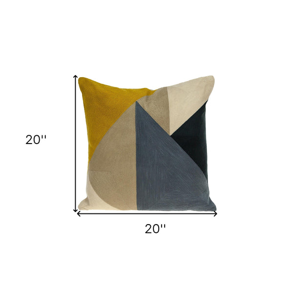 Homeroots 20" Beige And Blue Cotton Throw Pillow   476170