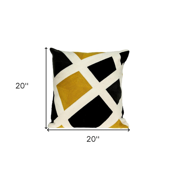Homeroots 20" Stylish Black, White & Yellow Cotton Throw Pillow - Soft, Durable, Perfect For Home Decor!   476171