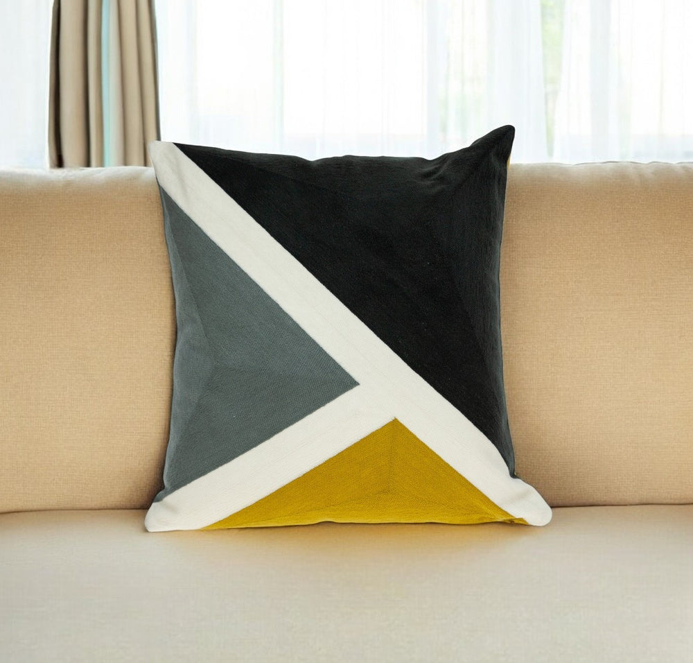 Homeroots 20" Black And Yellow Geometric Cotton Throw Pillow - Modern Design For Cozy Home Decor Bliss   476173