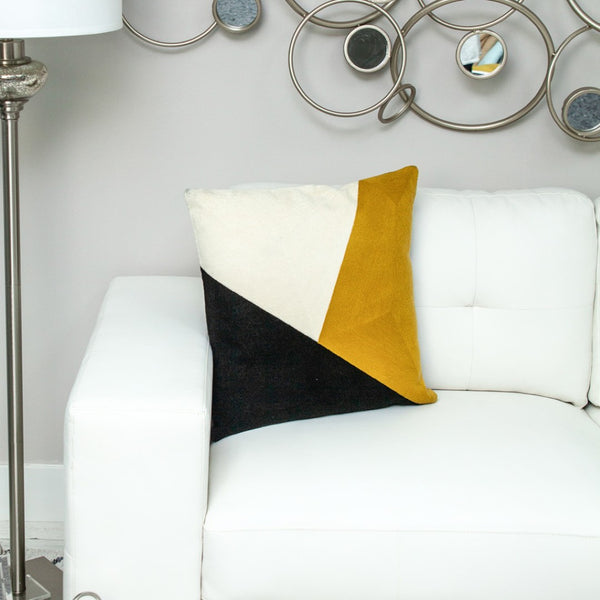 Homeroots 20" Stylish Black And Yellow Cotton Throw Pillow - Soft, Durable, And Perfect For Home Decor Bliss!   476174