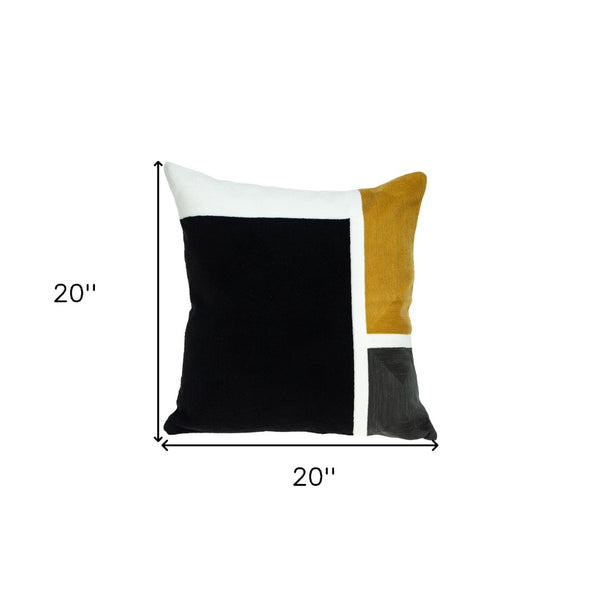 Homeroots 20" Stylish Black And Yellow Cotton Throw Pillow - Soft, Durable, And Perfect For Home Decor Bliss!   476176