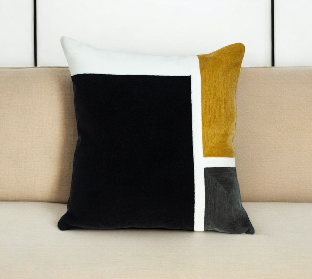 Homeroots 20" Stylish Black And Yellow Cotton Throw Pillow - Soft, Durable, And Perfect For Home Decor Bliss!   476176