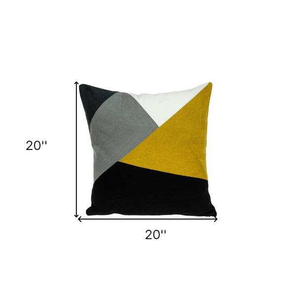 Homeroots 20" Stylish Black And Yellow Cotton Throw Pillow - Soft, Durable, And Perfect For Home Decor Bliss!   476179