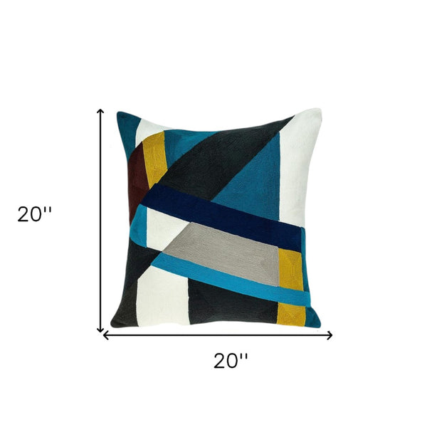 Homeroots 20" Blue And White Cotton Throw Pillow - Stylish, Soft, And Durable Decorative Accent For Your Home   476180
