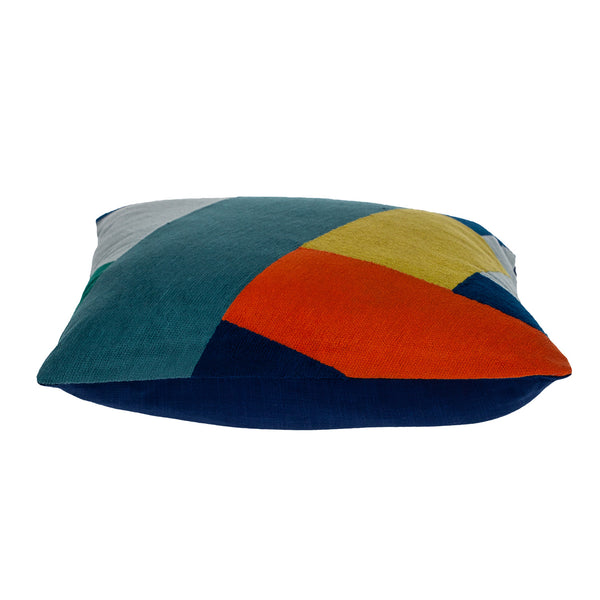 Homeroots 20" Geometric Cotton Throw Pillow In Blue And Yellow - Soft, Durable, Stylish Decorative Accent For Home   476181