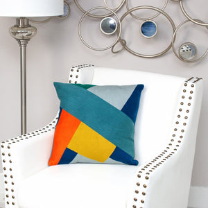 Homeroots 20" Geometric Cotton Throw Pillow In Blue And Yellow - Soft, Durable, Stylish Decorative Accent For Home   476181