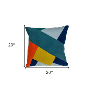 Homeroots 20" Geometric Cotton Throw Pillow In Blue And Yellow - Soft, Durable, Stylish Decorative Accent For Home   476181