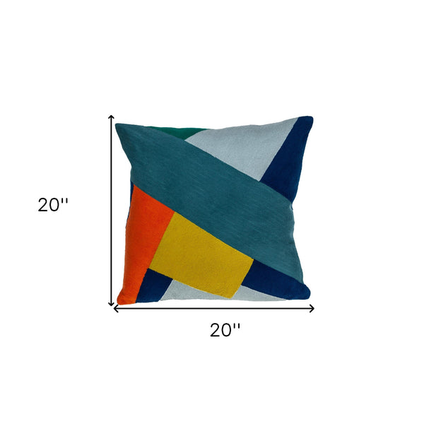 Homeroots 20" Geometric Cotton Throw Pillow In Blue And Yellow - Soft, Durable, Stylish Decorative Accent For Home   476181