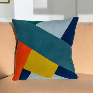 Homeroots 20" Geometric Cotton Throw Pillow In Blue And Yellow - Soft, Durable, Stylish Decorative Accent For Home   476181