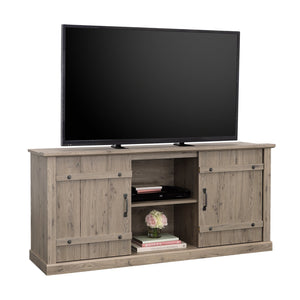 English Elm Credenza, Rustic 70" TV Stand with Sliding Barn Doors, Adjustable Shelves, Cord Management, 62" Plain Light Oak B356P354410