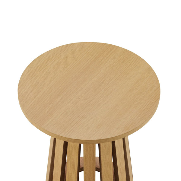 English Elm Layla Round End Table with Slatted Conical Base, Wood Grain Finish, Compact Surface for Decor Light Oak B365P398079