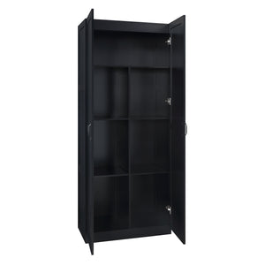 English Elm Hopkins 30" Storage Cabinet Black with 7 Shelves, Soft-Close Doors, Geometric Design, Space-Saving B365P397851
