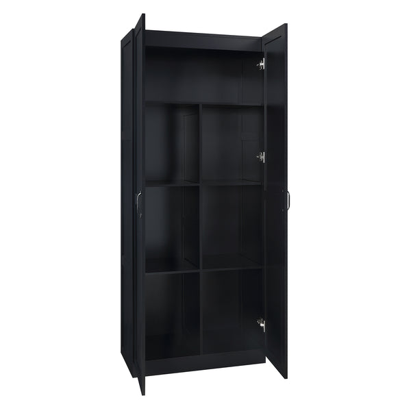 English Elm Hopkins 30" Storage Cabinet Black with 7 Shelves, Soft-Close Doors, Geometric Design, Space-Saving B365P397851