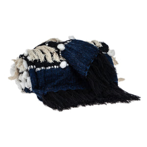 Homeroots 52" X 67" Blue Quilted Wool Abstract Throw Blanket  Wool 476221