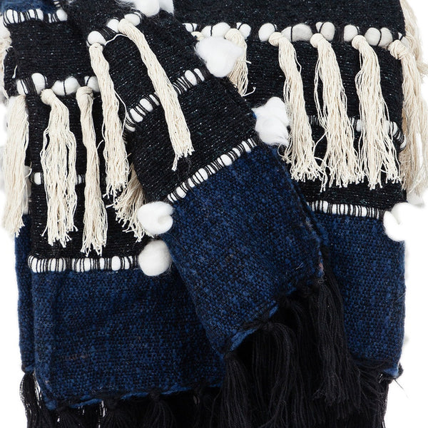 Homeroots 52" X 67" Blue Quilted Wool Abstract Throw Blanket  Wool 476221