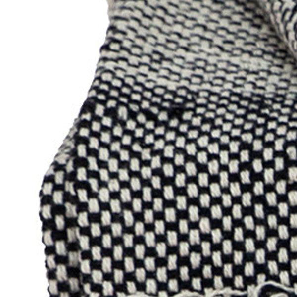 Homeroots Boho Beige And Black Handloom Weave Throw With Decorative Tassels  Wool 476222