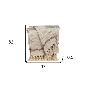 Homeroots Classic Boho Fringed And Textured Woven Handloom Throw  Wool 476224