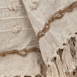 Homeroots Classic Boho Fringed And Textured Woven Handloom Throw  Wool 476224