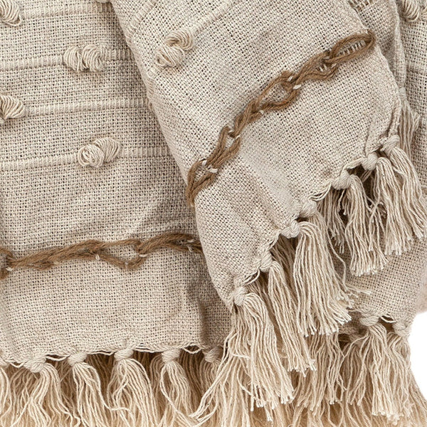 Homeroots Classic Boho Fringed And Textured Woven Handloom Throw  Wool 476224