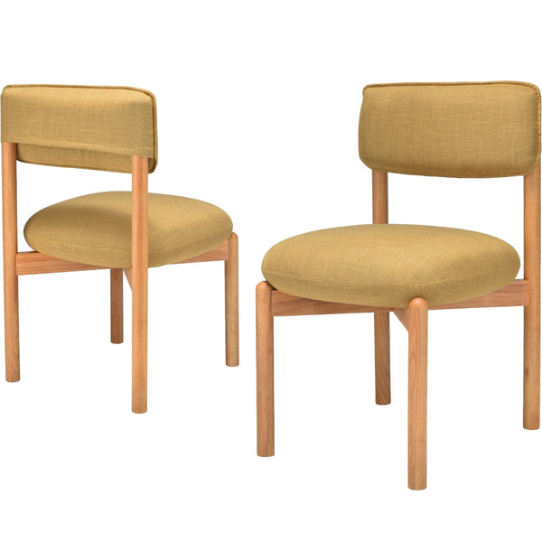 English Elm Modern Linen Upholstered Dining Chair Set Solid Wood Cross Base Removable Back Yellow T3623P466015
