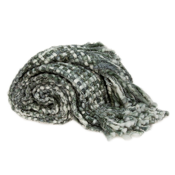 Homeroots Green And White Knitted Cotton Blend Abstract Throw Blanket With Fringe  Cotton Blend 476229