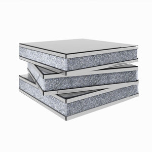 Homeroots 32" Rubik's Bling Silver Mirror And Faux Crystals Coffee Table   476231