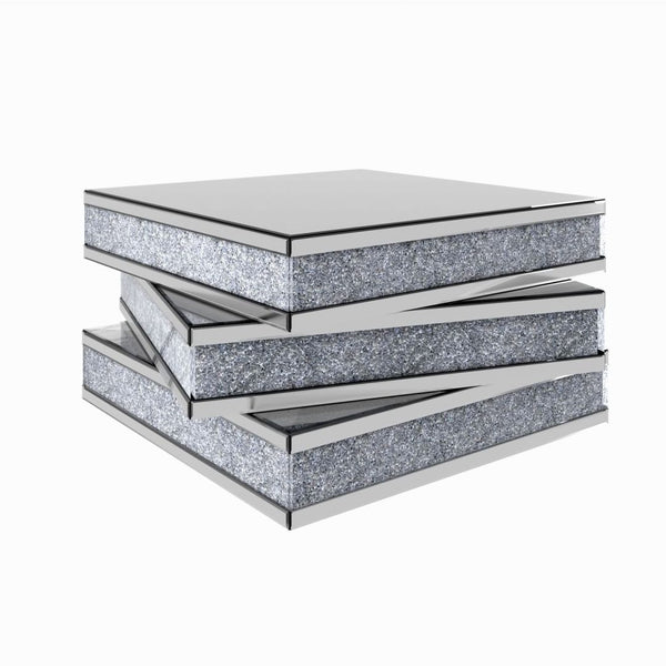 Homeroots 32" Rubik's Bling Silver Mirror And Faux Crystals Coffee Table   476231