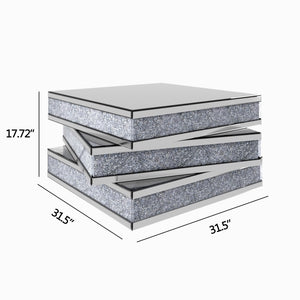 Homeroots 32" Rubik's Bling Silver Mirror And Faux Crystals Coffee Table   476231