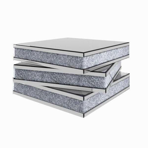 Homeroots 32" Rubik's Bling Silver Mirror And Faux Crystals Coffee Table   476231