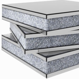 Homeroots 32" Rubik's Bling Silver Mirror And Faux Crystals Coffee Table   476231