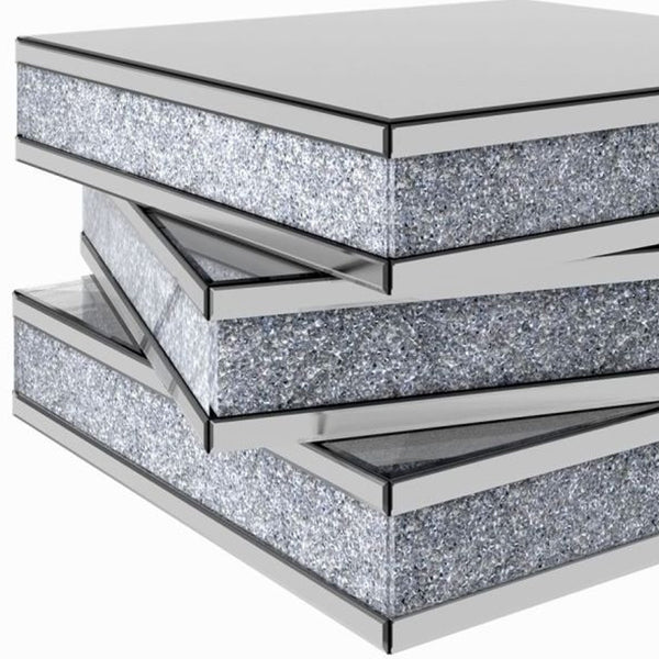 Homeroots 32" Rubik's Bling Silver Mirror And Faux Crystals Coffee Table   476231