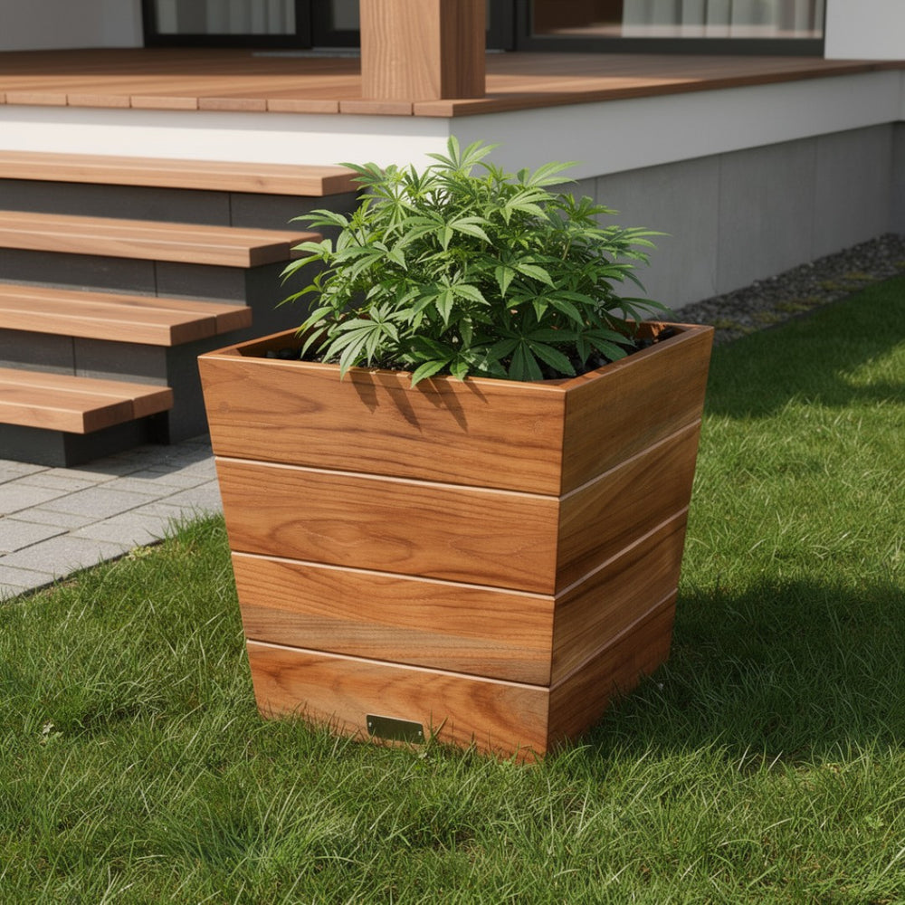 HomeRoots 19" Brown Teak Square Planter Box – Durable Indoor/Outdoor Design with Drainage for Stylish Greenery 476245