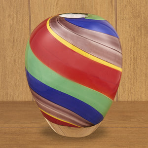Homeroots 9" Red Blue And Green Striped Round Glass Table Vase  Glass 476249
