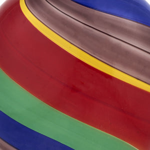 Homeroots 9" Red Blue And Green Striped Round Glass Table Vase  Glass 476249