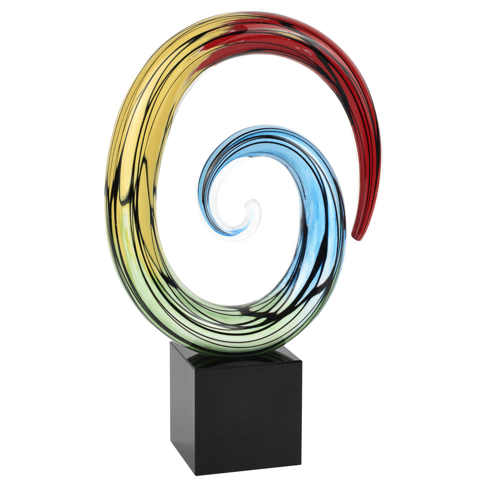 Homeroots 10" Blue And Red Murano Glass Hand Painted Modern Abstract Tabletop Sculpture  Murano Glass 476250