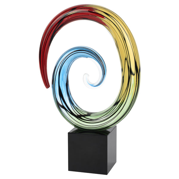 Homeroots 10" Blue And Red Murano Glass Hand Painted Modern Abstract Tabletop Sculpture  Murano Glass 476250