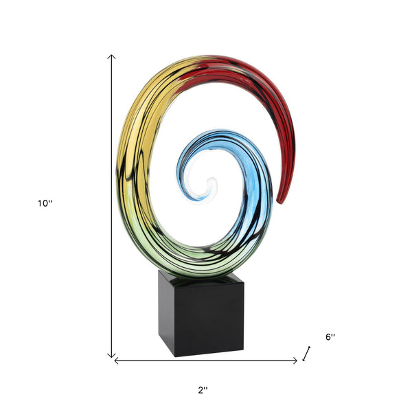 Homeroots 10" Blue And Red Murano Glass Hand Painted Modern Abstract Tabletop Sculpture  Murano Glass 476250