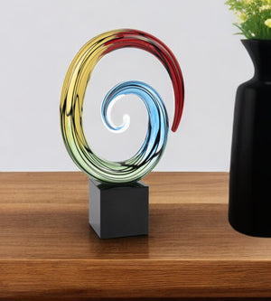 Homeroots 10" Blue And Red Murano Glass Hand Painted Modern Abstract Tabletop Sculpture  Murano Glass 476250