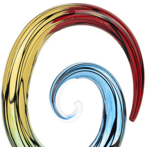 Homeroots 7" Blue And Red Murano Glass Hand Painted Modern Abstract Tabletop Sculpture  Murano Glass 476251