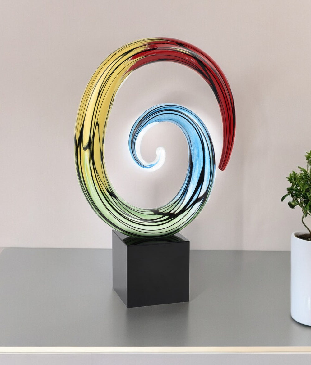 Homeroots 7" Blue And Red Murano Glass Hand Painted Modern Abstract Tabletop Sculpture  Murano Glass 476251