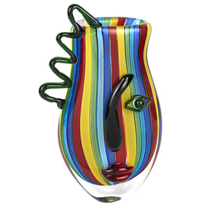 Homeroots 11" Blue And Yellow Glass Striped Round Jug Vase  Glass 476252