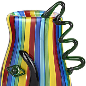 Homeroots 11" Blue And Yellow Glass Striped Round Jug Vase  Glass 476252