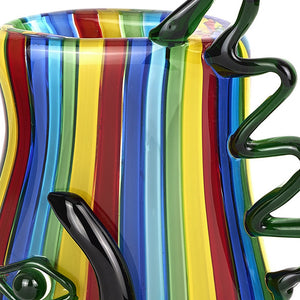 Homeroots 11" Blue And Yellow Glass Striped Round Jug Vase  Glass 476252