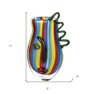 Homeroots 11" Blue And Yellow Glass Striped Round Jug Vase  Glass 476252