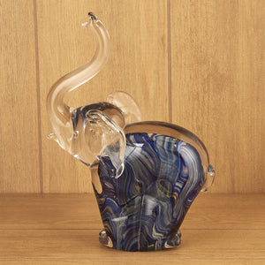 Homeroots 10" Blue Murano Glass Elephant Hand Painted Figurine Tabletop Sculpture  Murano Glass 476253